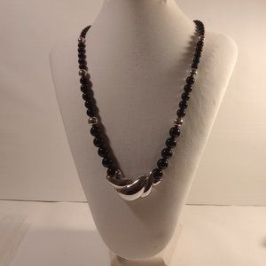 Vintage Napier chunky necklace black and silver tone